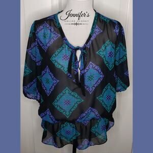 3/$30 Mossimo Women's Black Teal Purple Diamond Pattern Blouse